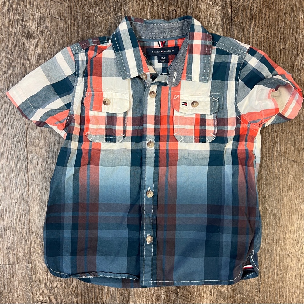 Tommy Hilfiger Kid's Casual Plaid Shirt - Red, Blue, and White